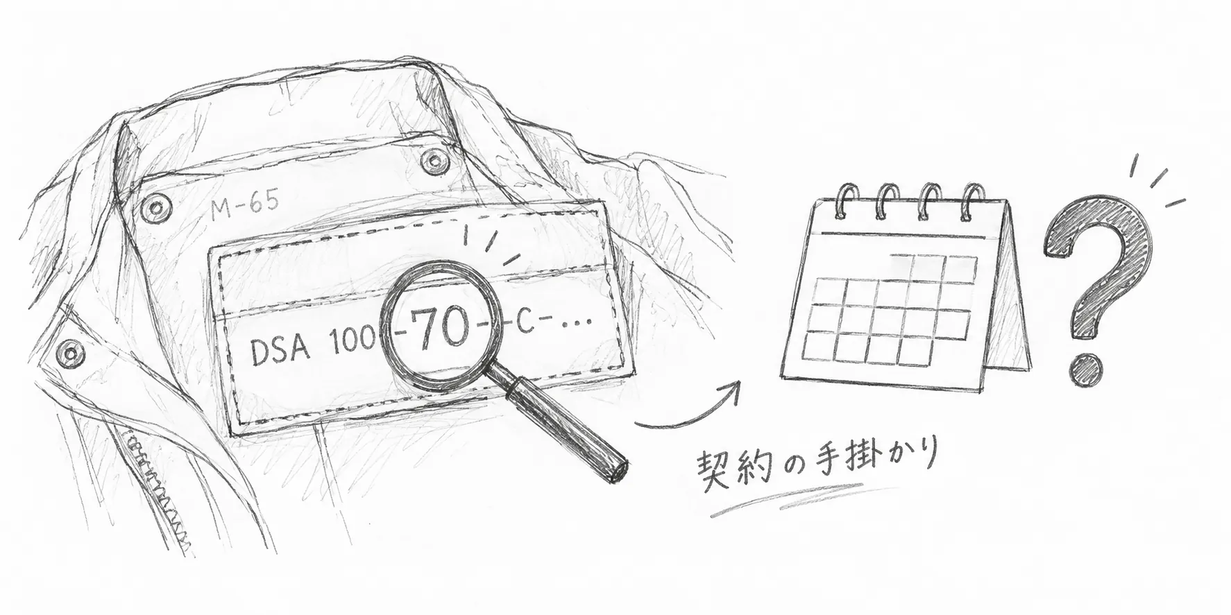 DSA番号の70を拡大し、製造年月の断定を避ける鉛筆画